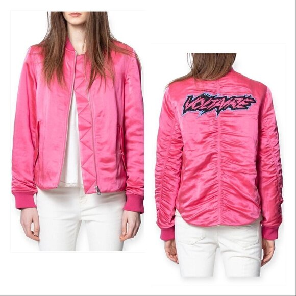 Zadig & Voltaire Ben Bomber Jacket, Pink, Fuchsia, Size M - Picture 1 of 16